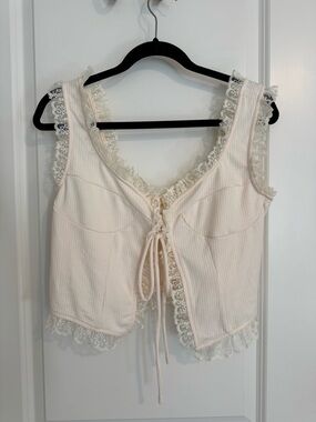 NWT Anthropologie Blue Tassel Lace Tie-Front Tank